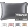 EVERSILK Federa per cuscino in seta per capelli e pelle: 100% Seta di gelso Naturale da 22 Momme - con cerniera nascosta doppia faccia - ipoallergenica certificata OEKO-TEX 1 Pezzo Grigio Scuro 40 x 60 cm