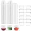 YITULOU Confezione da 100 bicchieri in plastica per salsa da 25 ml, contenitori in plastica con coperchio, contenitore rotondo in plastica per salsa bianca trasparente, scatole di salsa in plastica per snack