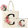 Tarklanda Personalizzata Iniziali Borsa Tote in Tela, Cotone Shopper Borsa con Lettere e Fiori, Regali per Donna, Amica, Mamma, Regalo per Compleanno, Matrimonio, Festa della mamma(C)