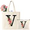 Tarklanda Iniziali Borsa Tote in Tela, Lettere Tote Bag con Tasca, Borsa Tela Cotone con Iniziali, Regali per Donna, Amica, Damigella d'onore, Regalo di Compleanno, Anniversari, Matrimonio (V)