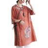YM YOUMU Donne Cinese Tradizionale Rana Bottoni Scollo A V Qipao Top Irregolare Orlo 3/4 Maniche Camicetta Camicia, Lunghezza Midi - Rosso arrugginito, XX-Large