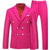 Leader of the Beauty Abito da uomo slim fit 2 pezzi doppio petto business matrimonio prom smoking abiti tinta unita giacca pantaloni per uomo, Fucsia, 58