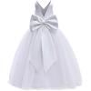 Odizli Abito da bambina in raso, senza maniche, con scollo a V, da principessa, in tulle, per matrimonio, prima comunione, compleanno, lungo, bianco, 9-10 Anni