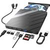 Alxum Unità DVD Esterna per Computer Portatile CD/DVD con Lettore di Schede SD&TF e porte USB 2.0 USB 3.0, Disco CD Esterno USB e USB C per Laptop, Desktop, MacBook, Windows, Linux, Mac OS, Vista