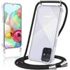 Coiwxmoi Cover per Samsung Galaxy A71 4G con Cordino 6,7,Trasparente Custodia con Laccio Tracolla Corda Catena Cinghia,Ultra Morbido Silicone TPU Antiurto Case per Samsung A71 4G, Nero
