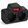 Aigostar Presa Schuko Doppia,Presa Multipla con Interruttore ed Protezione Bambini,Adattatore 2 prese universali Combinata Standard Tedesco, Nero