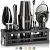 BARE BARREL Kit per la preparazione di cocktail, kit da barista da 16 pezzi, shaker per cocktail, espositore in bambù e 35 biglietti di ricette, set regalo per cocktail mixology (shaker Boston da 800