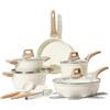 CAROTE Essential Batteria di Pentole 14 Pezzi,Padella 24cm, Casseruola 18/20/24cm con Coperchi, Wok 28cm,Padelle Wok con Rivestimento Antiaderenti Per tutti i piani cottura anche ad induzione