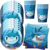 MEZHEN Squalo Stoviglie per Feste Compleanno Decorazioni Stoviglie per Compleanno Shark Piatti Bicchieri di Carta Tovaglioli Mare Forniture per Feste