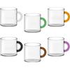 WD LIFESTYLE Set di 6 tazze da caffè in vetro borosilicato. Capacità: 100 ml. Maniglia colorata in massa