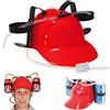 Jauhmui Casco da birra, per feste con tubo, porta bibite e 2 lattine, articolo per carnevale, divertente, unisex, regalo per il festeggiamento del papà (rosso)