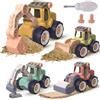 Prmape 5 Pezzi Veicoli da Cantiere Giocattolo, 4pcs Cantiere Giocattolo per Bambini+1pcs Cacciavite, 4 in 1 Ruspa Trattore Camion Escavatore Giocattolo Per Bambini per Ragazzo Ragazza