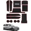 LANGBEAN Tappetini Antipolvere per Tesla Model 3 Highland 2024 2025, 11 Pezzi Tappeti in Gomma Antiscivolo per Console Centrale Vano Portaoggetti Portabicchieri Fessura Porta Integrata, Nero & Rosso