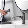 LAZ HOME Rubinetto per lavabo da bagno con spruzzatore estraibile, foro singolo, una maniglia, miscelatore per lavabo a cascata, bocca girevole, gruppo di scarico diffuso (grigio canna di fucile,