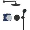 GROHE Precision - Sistema doccia da incasso con termostato per 2 uscite (valvola di intercettazione integrata, soffione doccia 25 cm, doccetta manuale 2 getti, finitura rotonda), nero opaco, 348832430