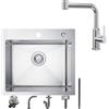 CECIPA 50x45CM Lavello Cucina 1 Vasca in Acciaio Inox con Rubinetto Lavello Cucina Doccetta Estraibile