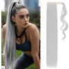Benehair Posticci per Capelli Extension 66cm Coda Capelli Extension Lungo Rettilineo Coda Finta Capelli Sintetici Extension Coda Capelli Extensions per Donna Grigio Argento
