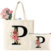 Tarklanda Borsa Iniziale Personalizzata, Borsa Tote in Tela con Iniziali, Tote Bag con Lettere e Fiori, Regali per Donna, Mamma, Amica, Regali per Compleanno, Festa della mamma (P)