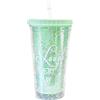 Irtyif Bicchiere in plastica, Tazza da caffè Riutilizzabile, Tazza da tè al latte da 550 ml Tazza da viaggio doppia tazza da caffè trasparente con tazze di plastica in paglia Verde chiaro