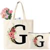 Tarklanda Iniziali Borsa Tote in Tela, Lettere Tote Bag con Tasca, Borsa Tela Cotone con Iniziali, Regali per Donna, Amica, Damigella d'onore, Regalo di Compleanno, Anniversari, Matrimonio (G)
