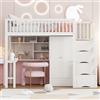 MOBETTRES Letto a soppalco 90 x 200 cm, con scala di sicurezza, struttura in legno di pino massiccio per bambini e ragazzi (bianco con armadio)