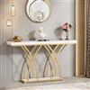 Tribesigns Tavolo da consolle in oro da 140 cm, moderno tavolino da ingresso, stretto e lungo Tavolo da divan con gambe geometriche in metallo per ingresso, soggiorno, bianco e oro