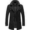 ANUFER Uomo Isolato Misto Lana Cappotto da Trincea Monopetto Inverno Peacoat con Colletto Interno Staccabile SN0711180 Nero XL