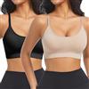 ONEW Reggiseno da donna senza ferretto con spalline sottili imbottito push up lingerie reggiseno yoga senza cuciture cami bustier top top, Nero + beige., S