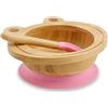 BIOZOYG Set con ciotola di bambù Rana I Ciotola con base a ventosa e cucchiaio - certificato FSC I Splendida scodella in legno di bambù per bambini - ciotola da pappa e muesli rotonda rosa