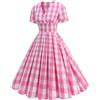 Generic Abiti da donna anni '50, abito vintage da donna, stile scozzese, retrò, a vita alta, con scollo a V, plissettato, elegante, svasato, per carnevale, discoteca, feste retrò, rosa, XXL