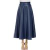 Cicilin Gonna lunga invernale da donna, a vita alta, in pelle PU, plissettata, svasata, vintage, elegante, blu navy, XXL