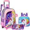 HTgroce Zaino Trolley Scuola Elementare Unicorno Zaino Trolley Scuola Zaino Scuola Elementare Trolley Scuola Media Per Ragazze Con sacca Sportiva,Astuccio,Borsa Pranzo