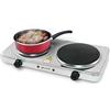 Grunkel - EHP-218INOX - Fornello elettrico a doppia piastra da 155 mm. Cucina elettrica doppia portatile, ideale per roulotte, campeggio o piccole cucine -1500 W + 1000 W - Acciaio inossidabile