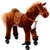 HOMCOM Cavallo Giocattolo Cavalcabile per Bambini con Ruote e Suono Cavallo Peluche Marrone 65 x 28 x 75|Aosom