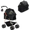 PawHut Passeggino per Cani 3 in 1 Pieghevole con Borsa Trasportino e Cestino Inferiore, Nero
