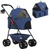 PawHut Passeggino per Cani 3 in 1 Pieghevole con Borsa Trasportino e Cestino Inferiore, Blu