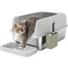 PawHut Lettiera per Gatti con Gradino, Paletta e Box Portaoggetti, in Acciaio Inox e ABS, 60.2x40.6x29 cm, Grigio Chiaro