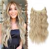 FESHFEN Extension Capelli Filo Invisibile, Biondo Extensions Filo Invisibile Mossi Sintetiche Posticci Capelli Lunga Ondulati Ricci Estensione Naturali per Donna 40 cm Biondo Beige misto Dorato Scuro