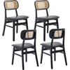 chairus Set di 4 Sedie Cucina in Legno Sedie da Pranzo in Ecopelle Sedia Imbottite con Schienale in Rattan Sedie da Salotto per Sala da Pranzo/Soggiorno/Camera da Letto, Nero
