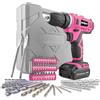 Hi-Spec Trapano avvitatore rosa da 12V a batteria agli ioni di litio da 1300 mAh, due impostazioni di velocità e 15 Nm di momento torcente. Interruttore per regolare la velocità e luce a LED