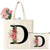 Tarklanda Borsa Iniziale Personalizzata, Borsa Tote in Tela con Iniziali, Tote Bag con Lettere e Fiori, Regali per Donna, Mamma, Amica, Regali per Compleanno, Festa della mamma (D)