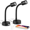 Obeaming 2 x Lampade da Lettura Camper LED 12V Dimmerabile Luce da Comodino Nero 3200K DC12V-24V per Barca Furgone Rimorchio Cabina, Flessibile Collo di Cigno, Tipo C Integrato &Dimmer