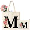 Tarklanda Borsa Iniziale Personalizzata, Borsa Tote in Tela con Iniziali, Tote Bag con Lettere e Fiori, Regali per Donna, Mamma, Amica, Regali per Compleanno, Festa della mamma (M)