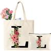 Tarklanda Iniziali Borsa Tote in Tela, Lettere Tote Bag con Tasca, Borsa Tela Cotone con Iniziali, Regali per Donna, Amica, Damigella d'onore, Regalo di Compleanno, Anniversari, Matrimonio (L)