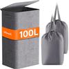 Lifewit Cesta Portabiancheria Salvaspazio con Coperchio 100L, Cesto Portabiancheria con Borsa Rimovibile, Portabiancheria Sporca Pieghevole per Camera da Letto, Bagno, Lavanderia, Grigio