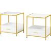 Easycomfort Set di 2 Comodini Moderni con Cassetto e Ripiano Aperto, 50x40x55cm, Bianco e Oro