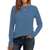 Cuptacc Camicia a Maniche Lunghe Donna Maglietta Collo Rotondo Maniche Lunghe Camicetta Casual con Pieghe Basic Top Moda Blu Navy, Taglia Media M 38-40