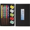 BEKKLPOU 5 Paia Bacchette Sushi Premium - Set Regalo di Posate Asiatiche Riutilizzabili Naturali Cinesi Giapponesi (Foglia d'acero)