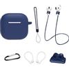 AIYAAIYA Custodia Protettiva in Silicone per Airpods 4 Gen (2024): AIYAAIYA 8 in 1 set di Accessori per Airpod con Supporto per Apple Watch/Portachiavi/Corda Anti-Smarrimento/Ganci per le Orecchie (Blu)
