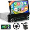 podofo Autoradio 1 DIN DAB+ con Wireless CarPlay Android Auto, schermo retrattile da 7 pollici, radio 1 DIN BT/comandi al volante/collegamento specchio/EQ/USB-C+Telecamera posteriore
